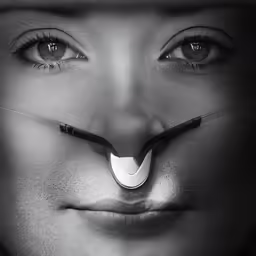 a person wearing long, shiny nose nose tape
