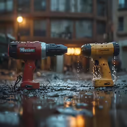 two small drill drills on top of the ground