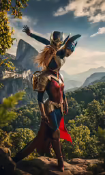 two women dressed as batman and wonder wonder are standing in front of a forest