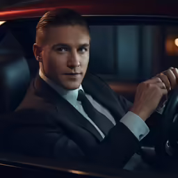 a young man is driving his car
