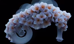 flowers with an odd shape are in the air