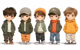 a group of young kids standing in line wearing clothing