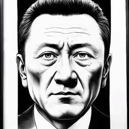 a black and white photo of a man in a suit