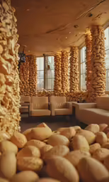 there are a lot of bread hanging from the ceiling