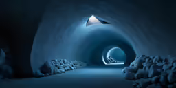 a narrow path with white walls and a circular hole in the middle
