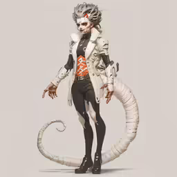 the costume is white and black with lots of red on it