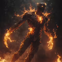 a man with a lot of fire coming out of it