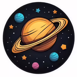 an illustration of saturn with three small satellites