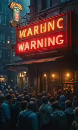 a crowd is standing outside of a building