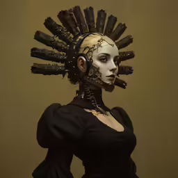 there is a woman with many hair items on her head