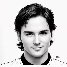 a man in black and white is smiling