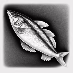 a fish is shown in this black and white drawing