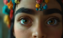 a person with a flower on her head
