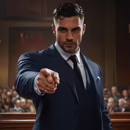a man pointing his finger to someone in the background