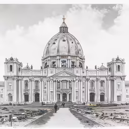 an old photo of a large white building