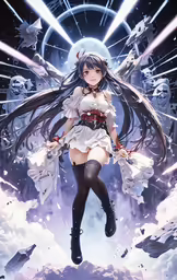 an anime anime character dressed in white walking through space