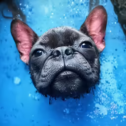 a dog with its face covered in water