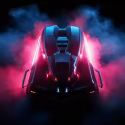 a futuristic looking car in the dark with lights