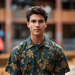 a young man with an unbuttoned shirt on stands