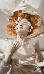 a girl is covered in some kind of makeup with white flowers on her head