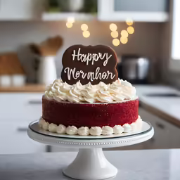 a holiday themed cake with a red velvet layer sits on a table