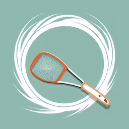 a tennis racket hitting a white and orange disk
