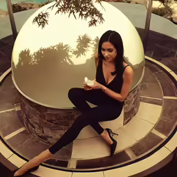 a women sitting on the floor using a cell phone