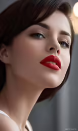 a close up shot of a woman with red lips