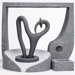 a sculpture of a heart on display next to a vase