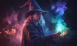 the witch is holding a magic wand in her hand