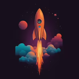 a cartoon space ship flying through the sky