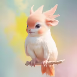 small orange and white feathered creature sitting on a branch