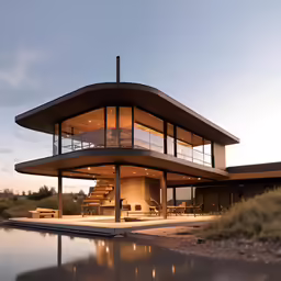 a house with a glass porch overlooking water