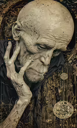 a creepy man with hand over his face