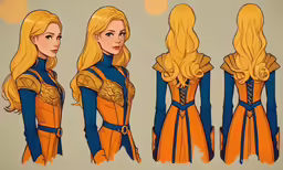 various poses and heads of the character aurora, a hero of the galaxy