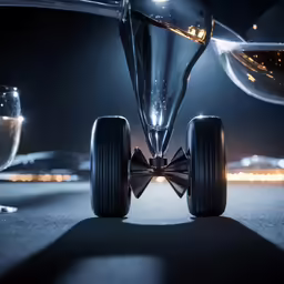 a shiny, modern, glass - like object appears to be lifting off of the ground