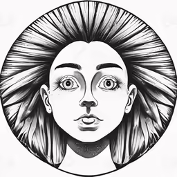 an abstract portrait of a woman with long hair and big eyes