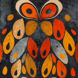 decorative tile art that appears to have orange, black, and yellow colors