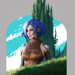 a cartoon character is in front of some trees