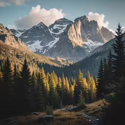 there is snow capped mountain with the blue sky above