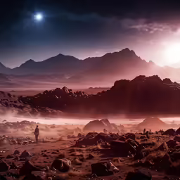 a man walks through an arid desert landscape