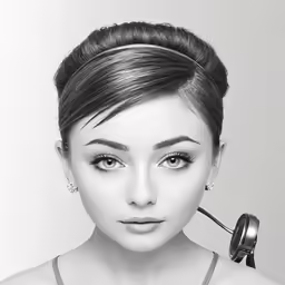 a woman with makeup and a phone in her mouth