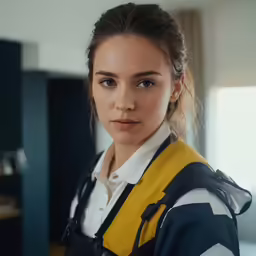 an attractive young lady is dressed in striped clothing