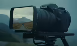 a person in the road that is taking a picture with a camera