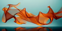 an orange swirl of smoke rising from a dark turquoise background