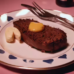 a plate with a dessert on it sitting on a table