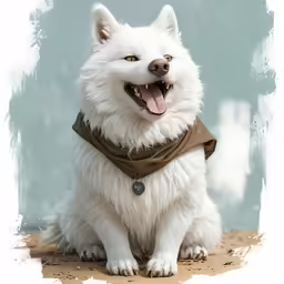 a dog is smiling on a sand covered ground