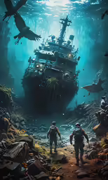 three guys walking on a muddy path into a sunken sea