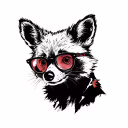 a cartoon racoon wearing sunglasses on a white background