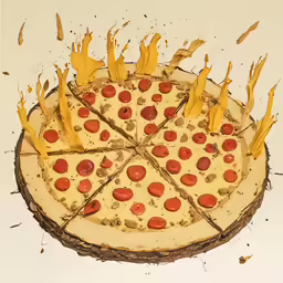a pizza that is cut in half and is on top of a table